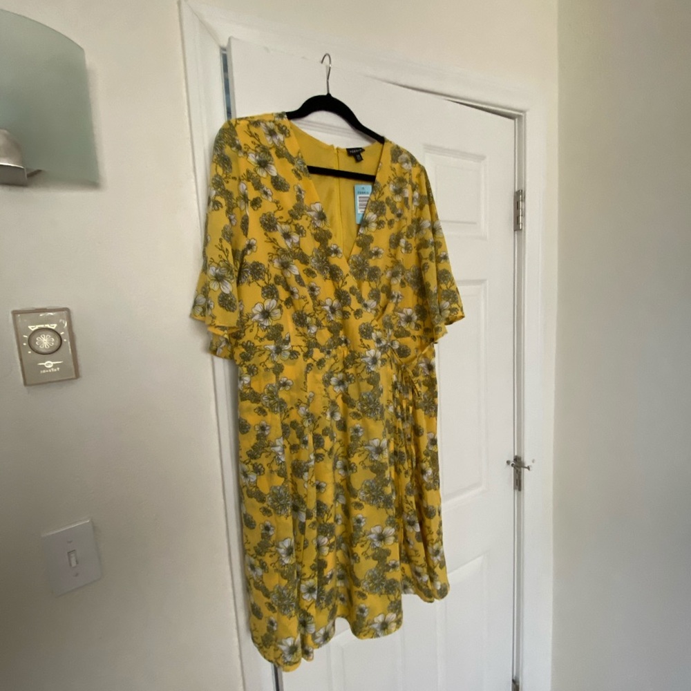 Yellow floral spring zip-up wrap dress